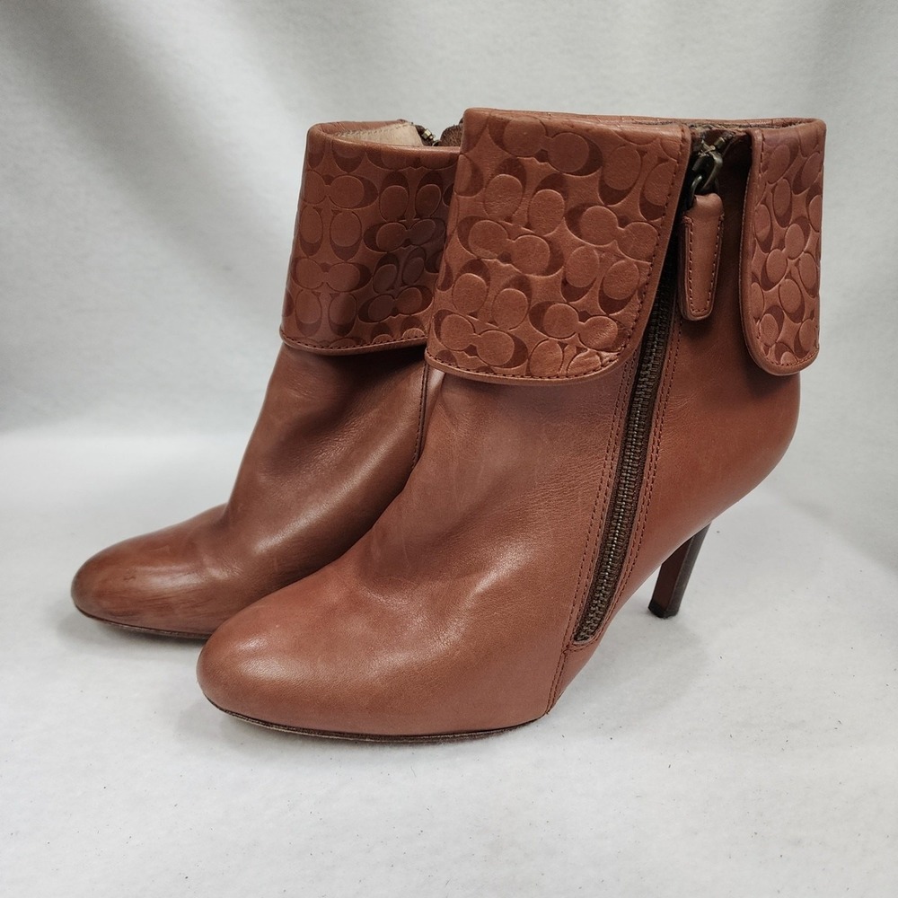 Coach Mackenna Womens 7.5 B Bootie Brown Leather Ankle Side Zip Heeled Boot